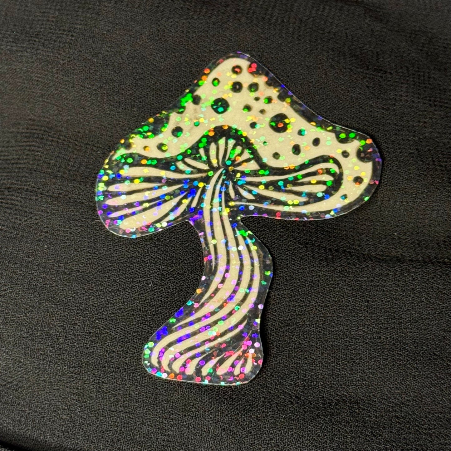 Dot Holographic Hand-Drawn Mushroom Sticker