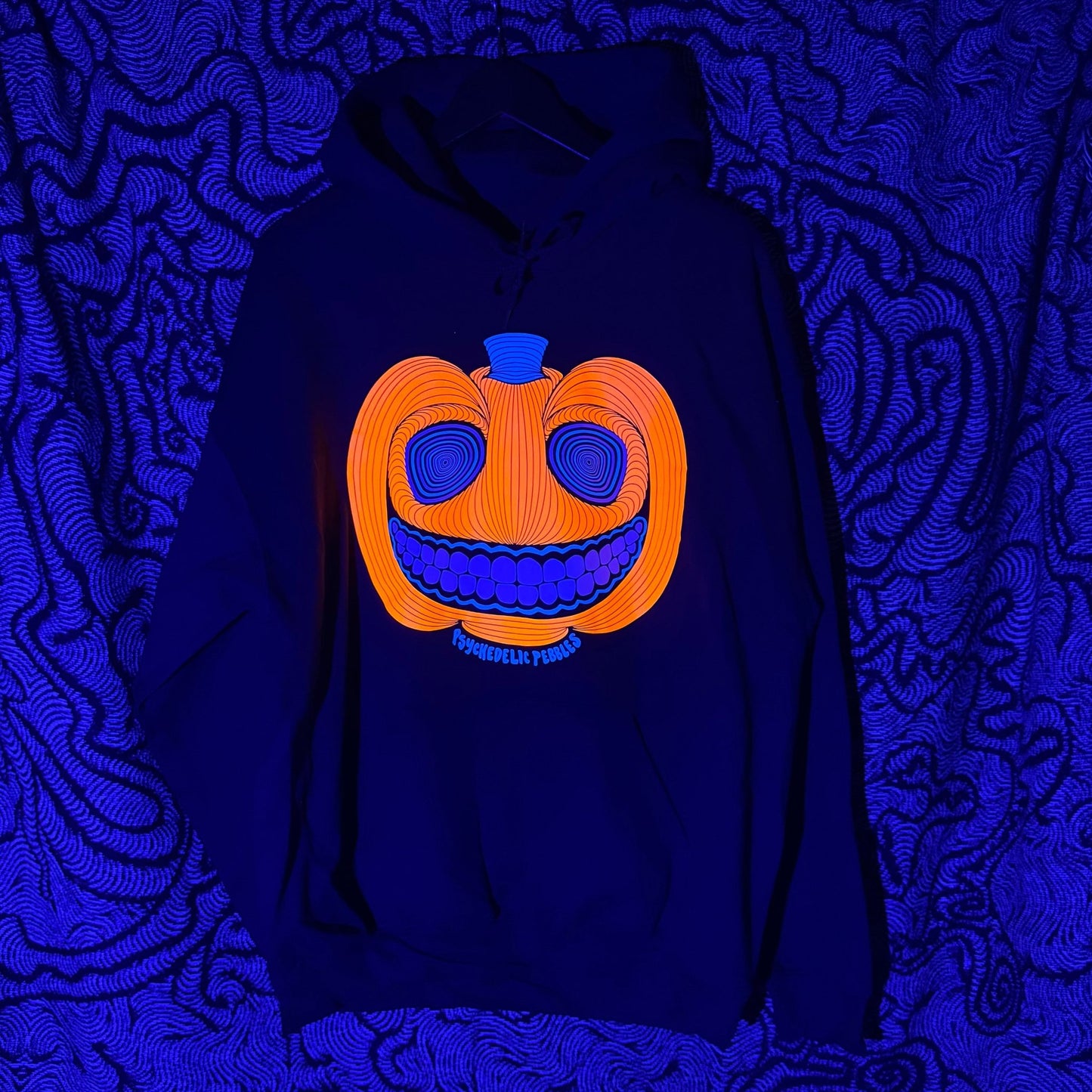 L Pumpkin Smile Multi-color Glow UV Reactive Hoodie