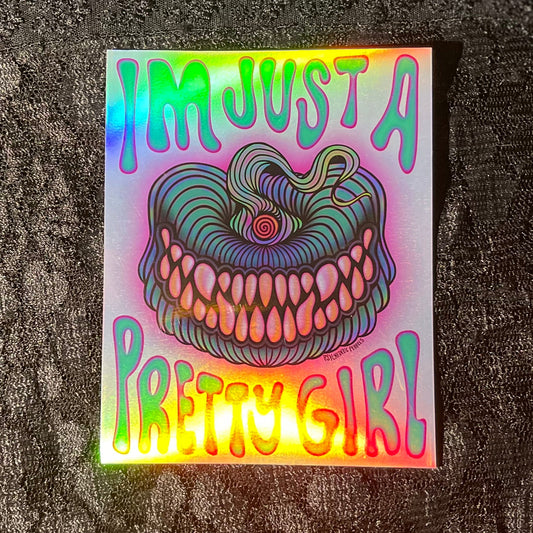 Pretty Girl Silver Holographic Sticker