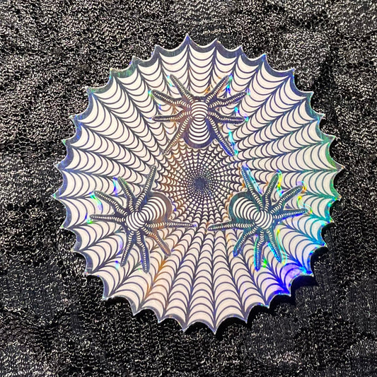 3 Spiders and Cobweb Layered Holographic Sticker