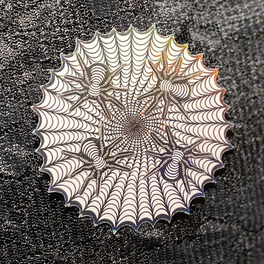 4 Spiders and Cobweb Layered Holographic Sticker
