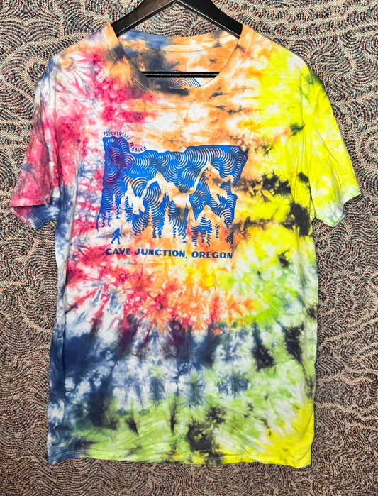 Cave Junction Bigfoot Lines Screen Print Tie Dye Size Large