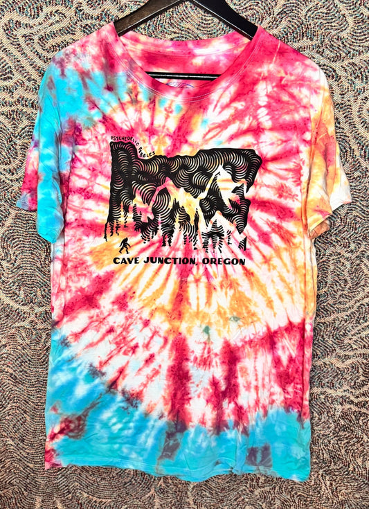 Cave Junction Bigfoot Lines Screen Print Tie Dye Size Large