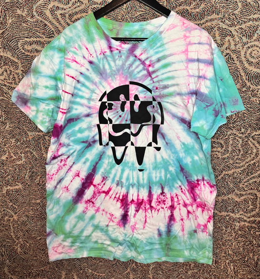 Melting Checker Smiley Screen Print Tie Dye Size XL