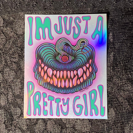 Pretty Girl Silver Holographic Sticker