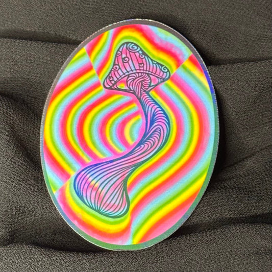 Rainbow Mushroom Holographic Small Sticker